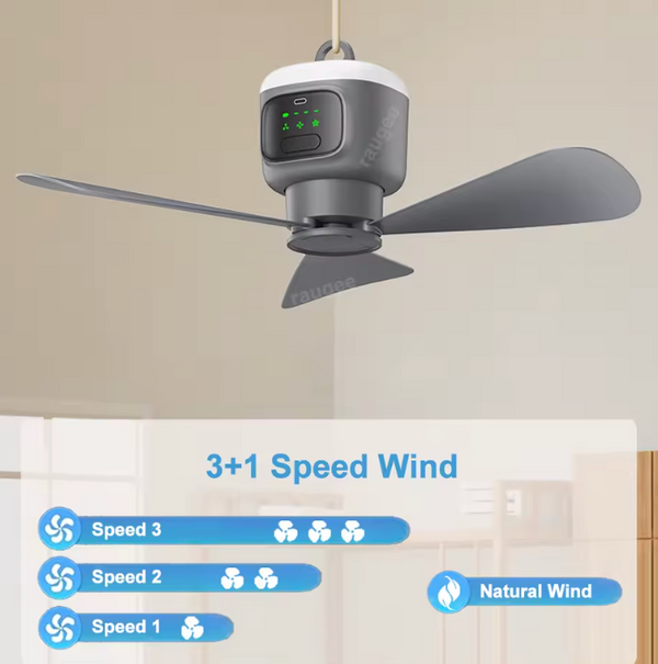 Portable Camping Ceiling Fan with LED Light